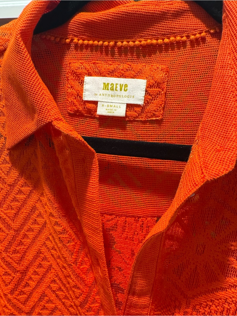 Anthropologie Bright Orange Lace Midi Shirt Dress - Picture 4 of 5